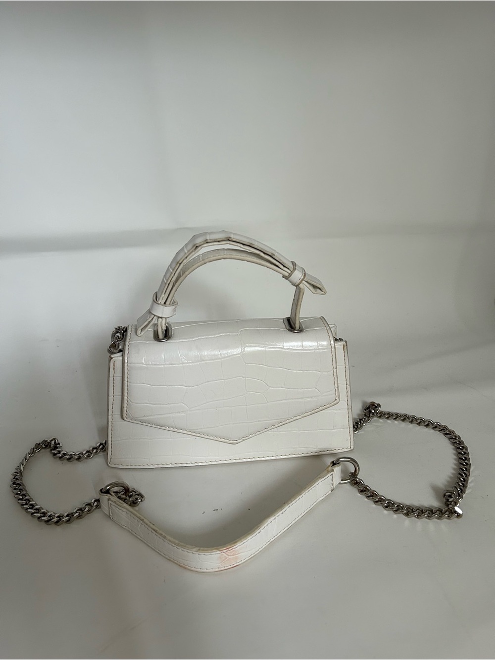 Zara White Faux Croc Top-Handle Crossbody Bag